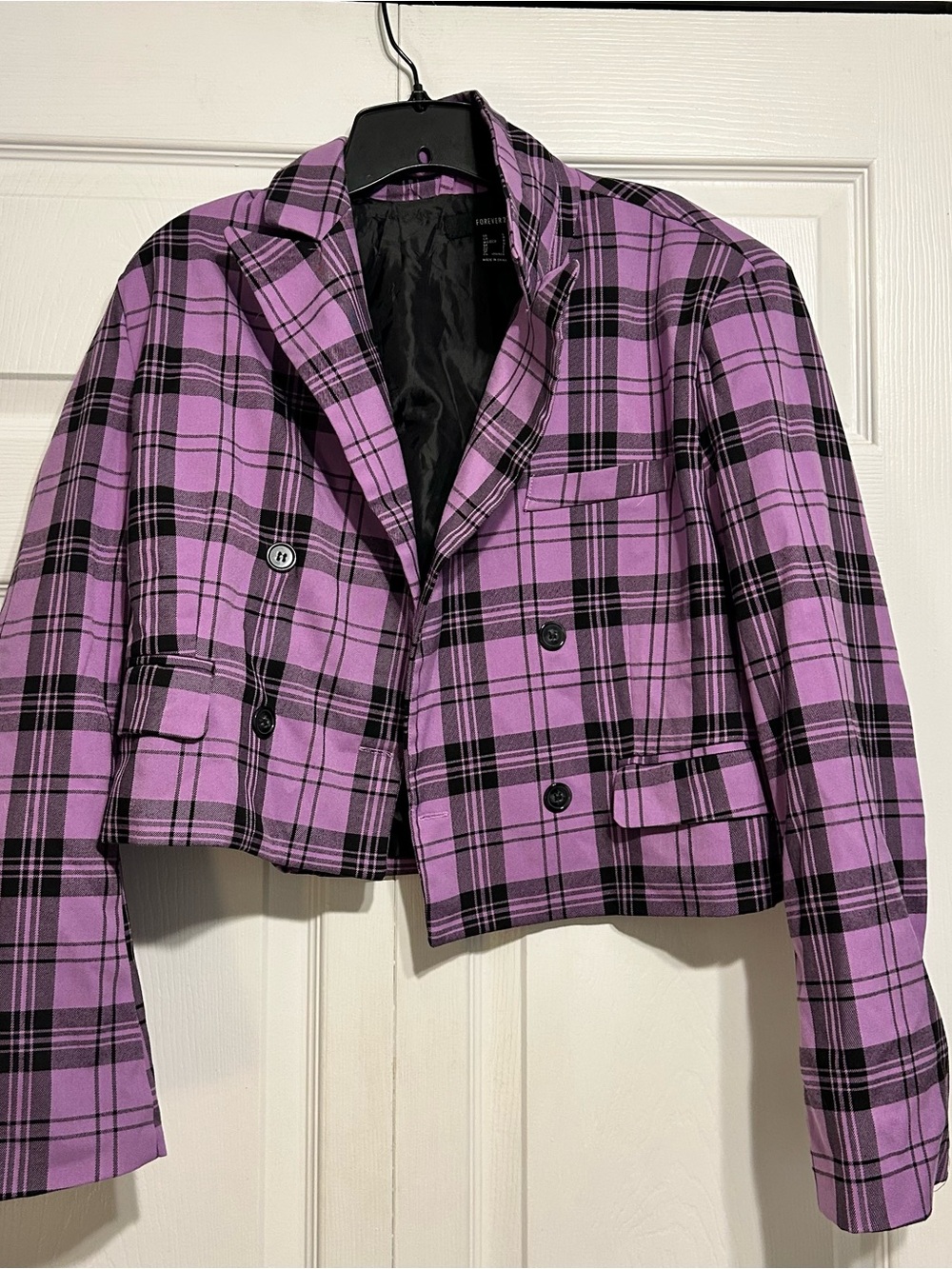 Forever 21 Purple & Black Plaid Cropped Blazer